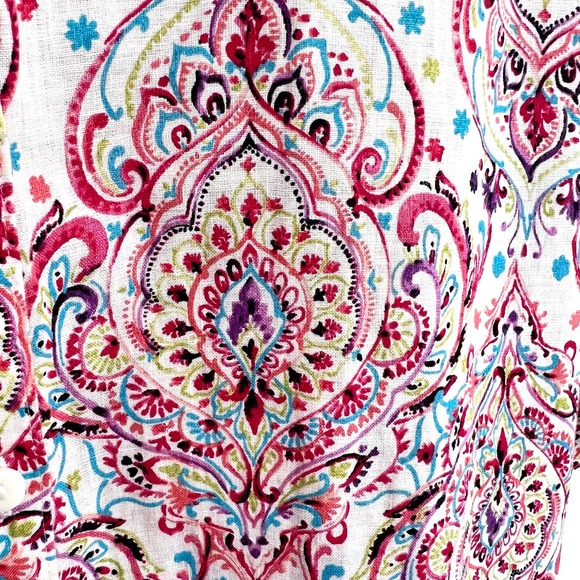 Chicos 100% Linen Sz 2 Large 12/14 Tropical Blouse Shirt Top Beach No Iron - Picture 7 of 12